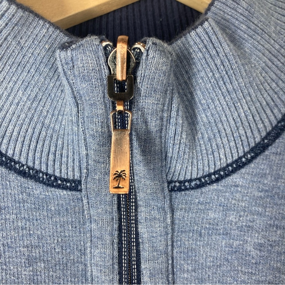 Tommy Bahama Mens Sweater Large Blue Half-Zip Red Stripes Cotton - Picture 6 of 13